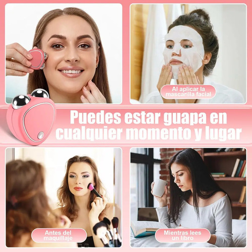Masajeador Facial Microcorriente Ems + Vibración Sónica Everest, Rodillos Dobles Antiarrugas, Reafirmante Y Lifting Para Contorno Facial, Adiós Ojeras Y Líneas De Expresión, Portátil (C) Rosado