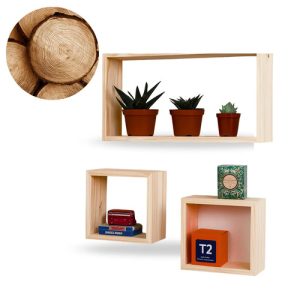 Set 3 Repisas Flotantes Madera Natural Everest 10cm Profundidad Marrón Claro: imagen 1
