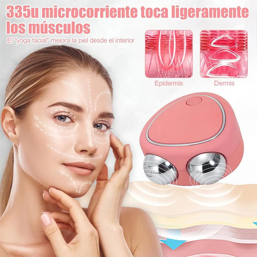 Masajeador Facial Microcorriente Ems + Vibración Sónica Everest, Rodillos Dobles Antiarrugas, Reafirmante Y Lifting Para Contorno Facial, Adiós Ojeras Y Líneas De Expresión, Portátil (C) Rosado