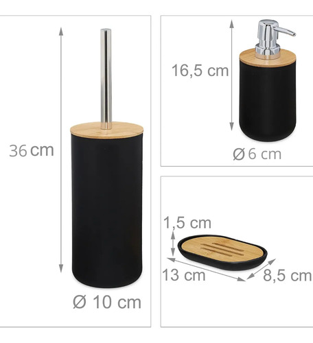 Set De Baño 6 Piezas Negro Con Bambú | Elegante Y Durable (C)