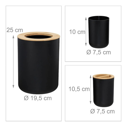 Set De Baño 6 Piezas Negro Con Bambú | Elegante Y Durable (C)