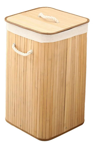 Cesto De Ropa Sucia Bambú Con Tapa Rectangular, Everest | Gran Capacidad, Diseño Natural Y Resistente Para Baño, Lavadero O Dormitorio Marrón Claro Lisa