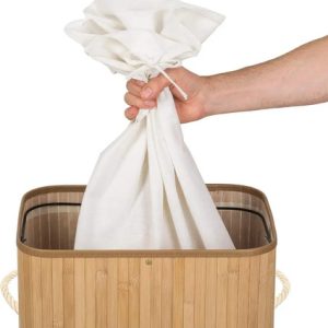 Cesto De Ropa Sucia Bambú Con Tapa Rectangular, Everest | Gran Capacidad, Diseño Natural Y Resistente Para Baño, Lavadero O Dormitorio Marrón Claro Lisa: imagen 4