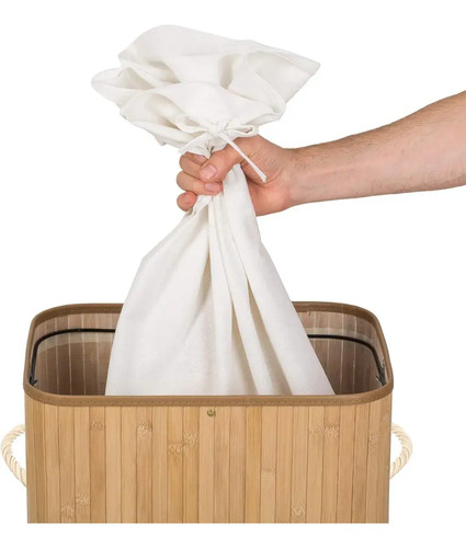 Cesto De Ropa Sucia Bambú Con Tapa Rectangular, Everest | Gran Capacidad, Diseño Natural Y Resistente Para Baño, Lavadero O Dormitorio Marrón Claro Lisa