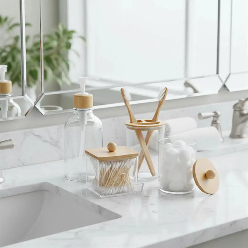 Set De Accesorios De Baño 4 Piezas, Everest | Diseño Moderno Y Funcional Para Mantener Tu Baño Ordenado Y Estético Transparente