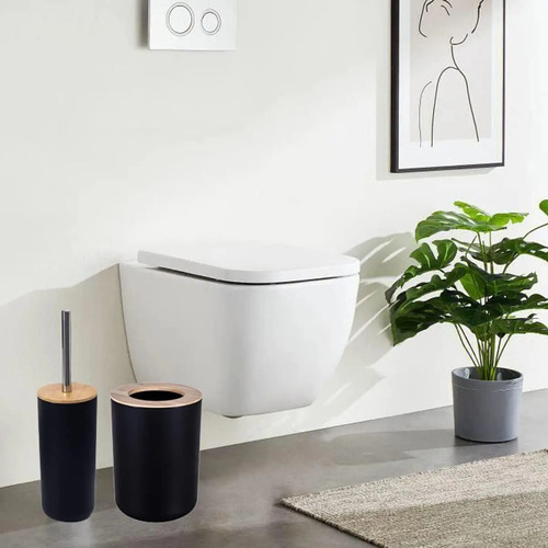 Set De Baño 6 Piezas Negro Con Bambú | Elegante Y Durable (C)