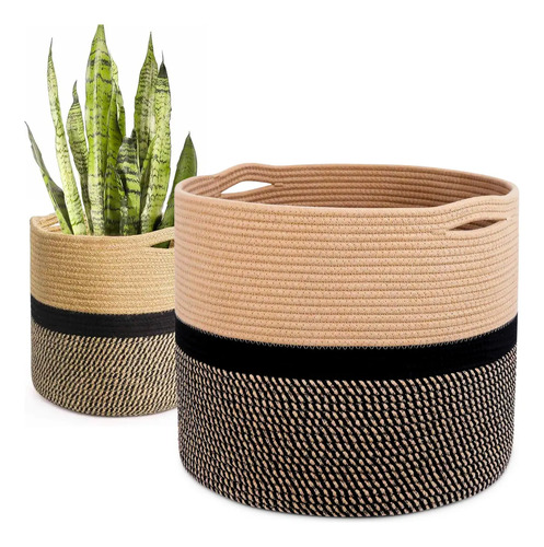 Canasta De Cuerda De Algodón Grande, Decorativo, Resistente(C)