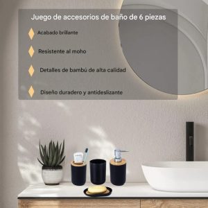 Set De Baño 6 Piezas Negro Con Bambú | Elegante Y Durable (C): imagen 9