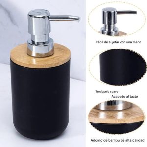 Set De Baño 6 Piezas Negro Con Bambú | Elegante Y Durable (C): imagen 5