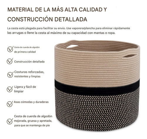 Canasta De Cuerda De Algodón Grande, Decorativo, Resistente(C)