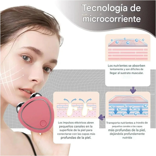 Masajeador Facial Microcorriente Ems + Vibración Sónica Everest, Rodillos Dobles Antiarrugas, Reafirmante Y Lifting Para Contorno Facial, Adiós Ojeras Y Líneas De Expresión, Portátil (C) Rosado