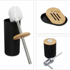 Set De Baño 6 Piezas Negro Con Bambú | Elegante Y Durable (C): imagen 2