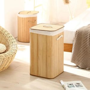Cesto De Ropa Sucia Bambú Con Tapa Rectangular, Everest | Gran Capacidad, Diseño Natural Y Resistente Para Baño, Lavadero O Dormitorio Marrón Claro Lisa: imagen 6