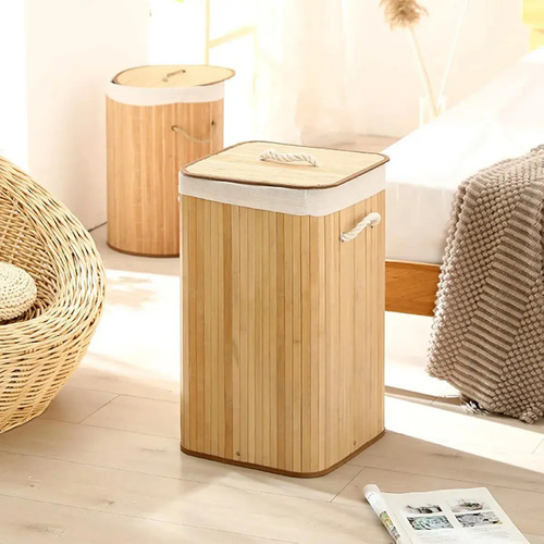 Cesto De Ropa Sucia Bambú Con Tapa Rectangular, Everest | Gran Capacidad, Diseño Natural Y Resistente Para Baño, Lavadero O Dormitorio Marrón Claro Lisa