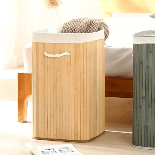 Cesto De Ropa Sucia Bambú Con Tapa Rectangular, Everest | Gran Capacidad, Diseño Natural Y Resistente Para Baño, Lavadero O Dormitorio Marrón Claro Lisa