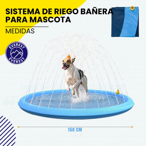 Bañera Piscina Azul Resistente Con Sistema De Riego Incorporado 1.5m Everest, Antideslizante, Alfombra De Agua Redonda Para Perros, Niños Y Mascotas. Pvc Grueso Y Ecológico Con Conexión Universal (C)